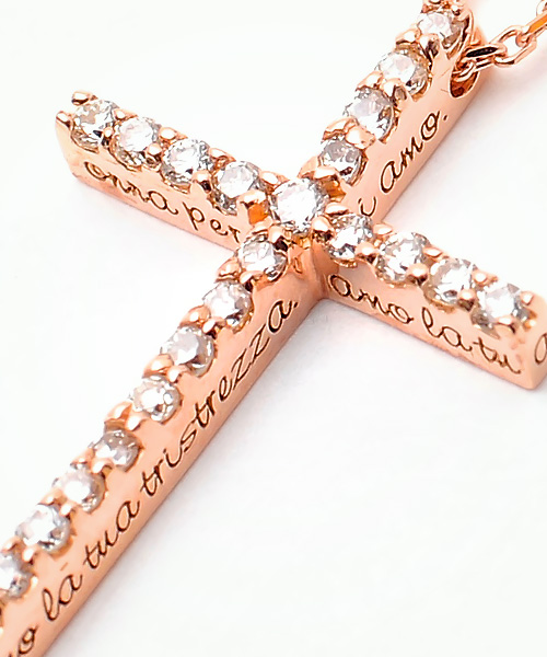 2024定番ジミーズチャーマー ダイヤネックレス メッセージクロス 0.38ct K18YG Lサイズ 58cm　3.9g Jimy\'s Charmer イエローゴールド